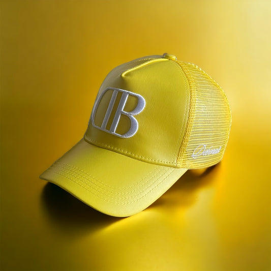Canary Yellow and White Leather Trucker